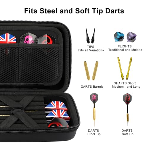 Aukuoy Darttasche, Dart Tasche für Stahl- oder Softtip-Darts, Platz für 12 komplett montierte Darts und Zubehör