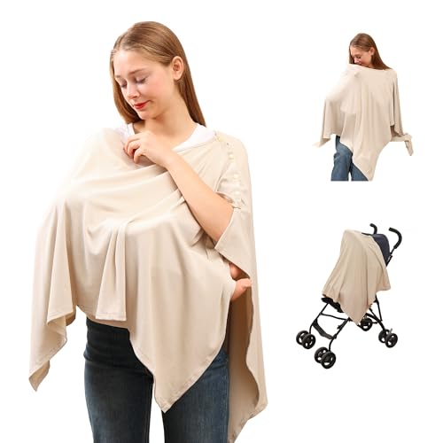 Image of TENTIDE Nursing Cover for Breastfeeding- Viscose from Bamboo Ribbed Covers for Baby Breast Feeding, Full Coverage Privacy, Soft & Breathable Nursing Covers, Multi-Use Shawl Car Seat Cover
