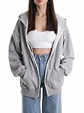 TOMLALEL Women's Active Zip Up Hoodie, Oversized Loose Casual Jacket, Comfortable Long Sleeve with P