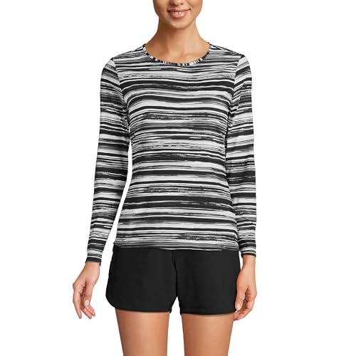 Lands' End Womens Long Sleeve Swim Tee Rash Guard Black/White Ombre Regular Medium3