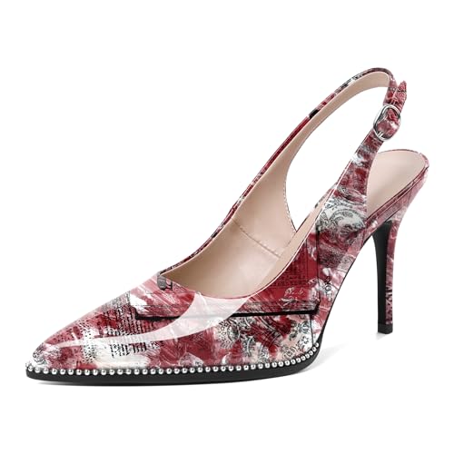 Image of SAMMITOP Women Slingback Heels Stilettos Closed Pointed Toe High Heel Silver Beaded Pumps Comfortable 3.5 Inch High Heels for Women Dressy Shoes