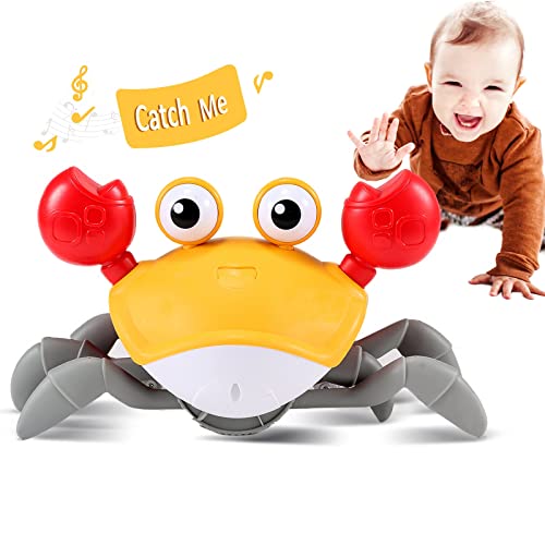 Image of Crawling Crab Baby Toy Gifts: Tummy Time Toys Walking Dancing Cute Essentials Electric Induction Sensory Stuff Moving Babies Crabs with Light Up Music for Toddler Boys Girls Items Interaction Gadgets