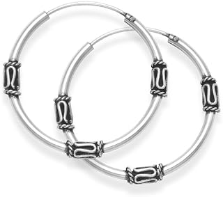 Sterling Silver Medium Bali Hoop earrings, three wires pattern - Size: 24mm. THE BLACK IS OXIDIZATION FOR THE ANTIQUE FINISH NOT A FAULT. 6211