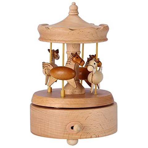 ZPSHYD Carousel Music Box, Wooden Vintage Music Box Beautiful Handmade Wood Crafts Birthday Home Decor Table Decoration Craft Collection Cover