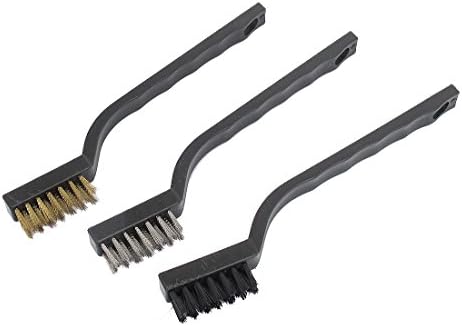 Aexit 17.5cm Length Painting Supplies & Wall Treatments Plastic Handle Stainless Steel Brass Nylon Wire Cleaning Brush Set Paint Rollers 3 Pcs