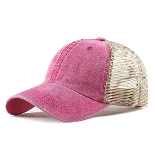 Image of Croogo Men's Adjustable Mesh Back Cap Curved Bill Snapback Mesh Baseball Cap Retro Washed Trucker Cap Breathable Sun Hat