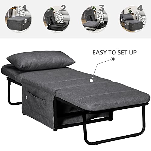 Homcom Folding Sofa Bed, 4-In-1 Multi-Function Sleeper Chair Bed Ottoman With Adjustable Backrest, Pillow, Side Pocket For Home Office, Bedroom, Living Room, Charcoal Gray #TOP5