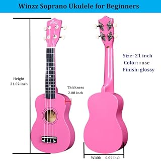 Winzz Soprano Ukulele Starter Kit For Beginners with Bag, Clip-On Tuner, Extra Strings, Strap, Plectrum, Fret Stickers, Chords Card, Polishing Cloth, Rose - Les Beatles, Paul McCartney, John Lennon, RIngo Starr, George Harrison Winzz Soprano Ukulele Starter Kit For Beginners with Bag, Clip-On Tuner, Extra Strings, Strap, Plectrum, Fret Stickers, Chords Card, Polishing Cloth, Rose – Image 7
