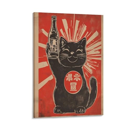 Poster chat porte-bonheur sur toile pour embellir un mur blanc vide