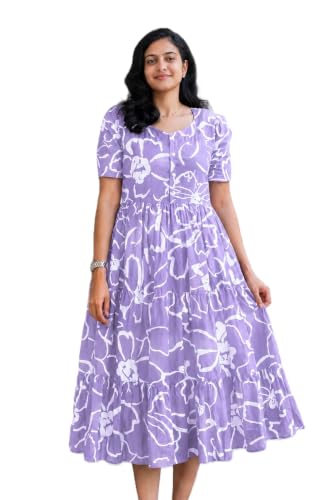 Image of Women's Lavender Floral Print Tiered Midi Dress