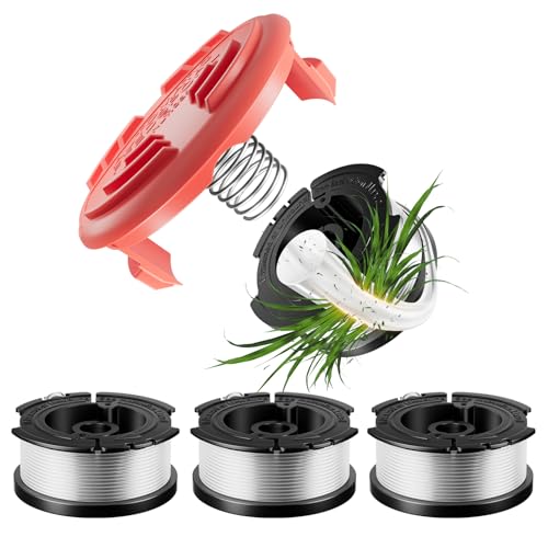 Chway 5 Pcs AF-100 Weed Eater Strings Compatible with Black and Decker Weed Eater, 0.065’’ AFS Automatic Feed Replacement Spool, 4 Pcs Spool(120ft Total), 1 Pcs RC-100-P Cap and 1 Spring