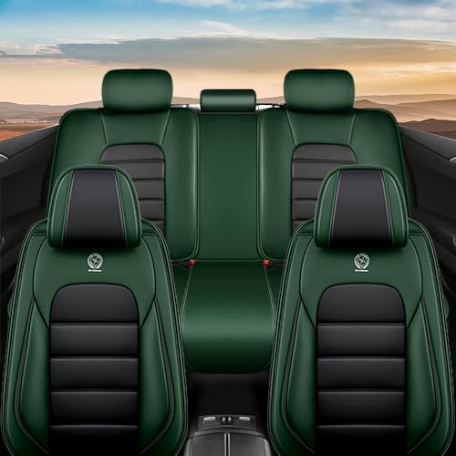 Image of Nappa Leather Seat Covers for Subaru Outback 2006-2024,Car Seat Covers Full Set,Waterproof Seat Protectors Auto Seat Covers,Breathable Nonslip Interior Cover Seats for Cars(Black and Green)