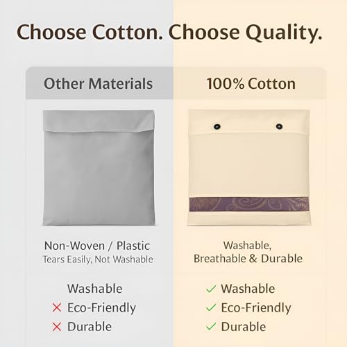 Image of DALUCI Cotton Saree Cover for Storage | Saree Bags (18x15 Inch) with Button Closure & Transparent Mesh Window | 100% Washable Fabric Clothes Organizer for Storage | Wardrobe Organiser (Pack of 12)