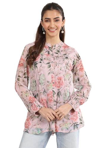 Image of Libas Womens Printed Chiffon Straight Kurti for Women
