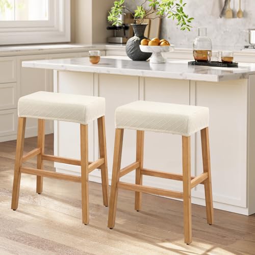 Stool Covers Rectangle - 2 Pack Stretch Waterproof Saddle Seat Cover Counter Bar Stools Bar Chairs Covers Kitchen Island Chairs Cushion Protector - Image 3