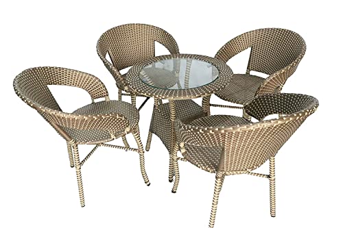 Image of Anaya Decor D-12 Chairs Table Set 4+1 Wicker Patio Furniture Sets 4 Chair and 1 Table for Garden Balcony Bedroom Powder Coated Frame Uv Protected Wicker (Gold)