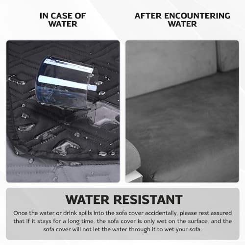 Hafaa Sofa Cover 2 Seater Water Resistant Sofa Slipcovers, Black/Dark Grey Non Slip Reversible Sofa Covers with Elastic Strap - Washable Sofa Protectors from Pets/Kids/Dogs