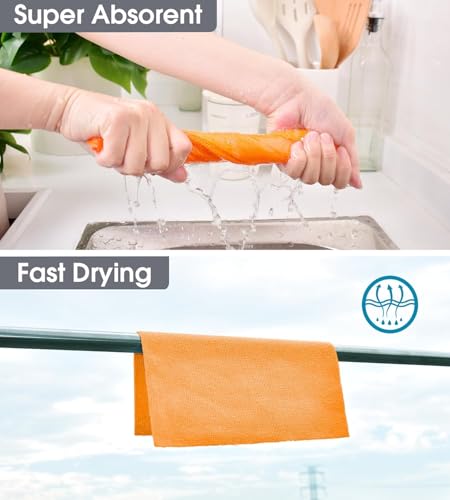 Image of Microfiber Cleaning Cloth Roll 20 Pack - Micro Fibre Cleaning Cloth Roll 25x25cm, Away Cleaning Towels - Reusable and Washable Cloths for Car, House, Garage or Kitchen,( 25 inchx 25 inchCM) (Orange)