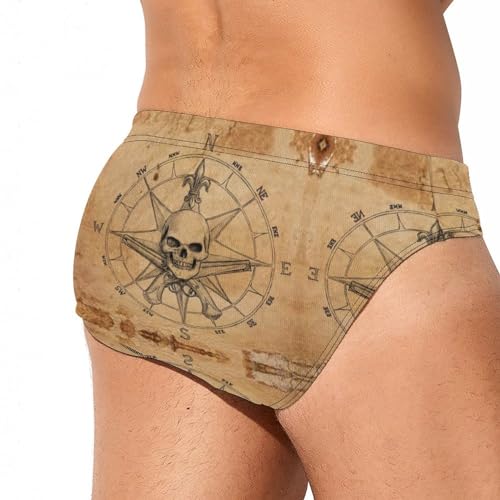 Pirate and Skull Compass Men's Low Rise Swim Briefs Sexy Bikini Swimsuit Beach Swimwear3