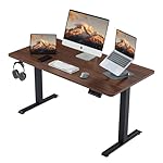 Electric Standing Desk, Height Adjustable Desk with 4 Memory Settings, 55 x 28 Inches, Home Office Workstation (Dark Walnut Desktop + Black Frame)