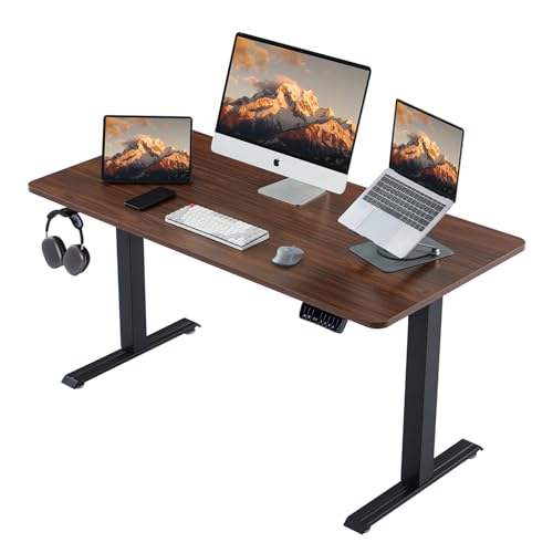 Electric Standing Desk, Height Adjustable Desk with 4 Memory Settings, 55 x 28 Inches, Home Office Workstation (Dark Walnut Desktop + Black Frame)