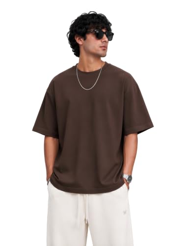 Image of PeaceOut Oversized T Shirt for Men | 240 GSM Heavyweight Cotton T Shirt | Drop Shoulder Oversized Tshirt for Men | Baggy Loose Fit Streetwear Round Neck Half Sleeve Casual Wear