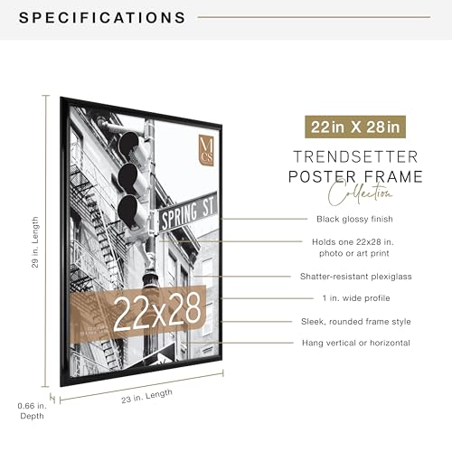 MCS Trendsetter 22x28 Poster Frame Black High-Gloss, Vertical & Horizontal Wall Hanging Large Picture Frame for Photos, Posters & Art Prints (1-Pack)