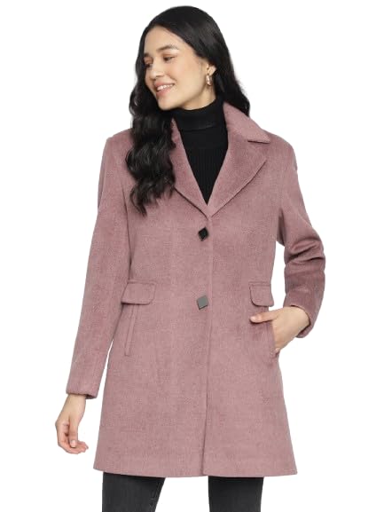 latin quarters Women's Pink A-Line Lapel Collared Casual Solid Coat-picture-24