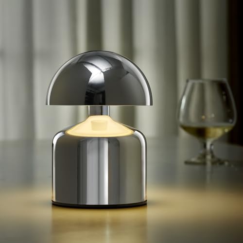 SAIWEYA Modern Cordless Mushroom Small Table Lamp Touch LED Lamps 3-Way Dimmable Bedside Nightstand Lamp Mini Rechargeable Night Light for Bedroom Living Room