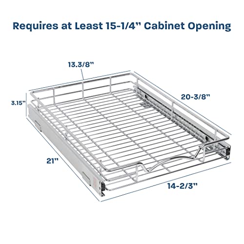 Hold N’ Storage Pull Out Cabinet Drawer Organizer, Heavy Duty-With 5 Year Limited Warranty- Slide Out Shelves, -14”W X 21”D - Requires At Least A 15-1/4” Cabinet Opening, Steel Metal, White Finish #TOP5