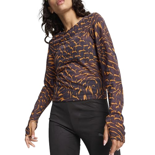 PUMA Womens Dare to Graphic Mesh Crew Neck Long...