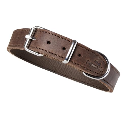 FREUDENTIER Hundehalsband Leder für kleine bis mittelgroße Hunde - Alsterufer Kollektion - Lederhalsband aus Fettleder - Handmade in EU (Chocolate, 33-44,5cm)