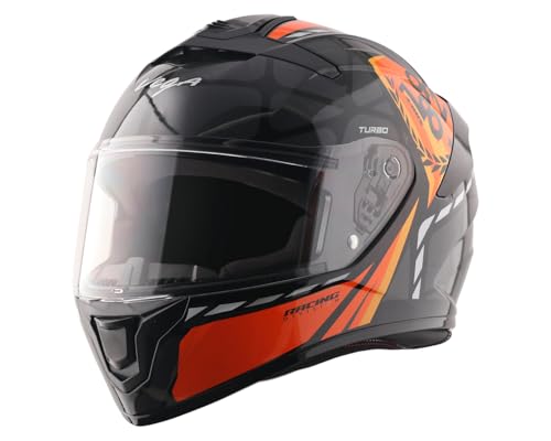 Image of Vega VF 10 Turbo Squad Full Face Motorcycle Helmet with Shock-Absorbing Liner, Dual Tone Design, Lightweight Build, Aerodynamic Fit, Ventilated Interior, and Trendy Black Orange Finish Black Orange -L