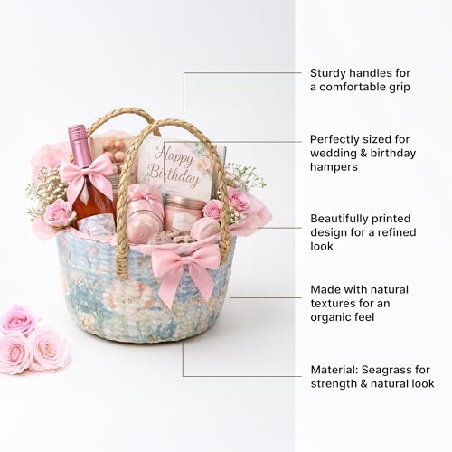 Image of Habere India-All the Cultures Fabricating India Gift Hamper Baskets | Cane Round Hamper | Fruit Baskets | Organiser Basket | Baby Basket for Clothes (Design19: L22 x W22 x H15 cm)