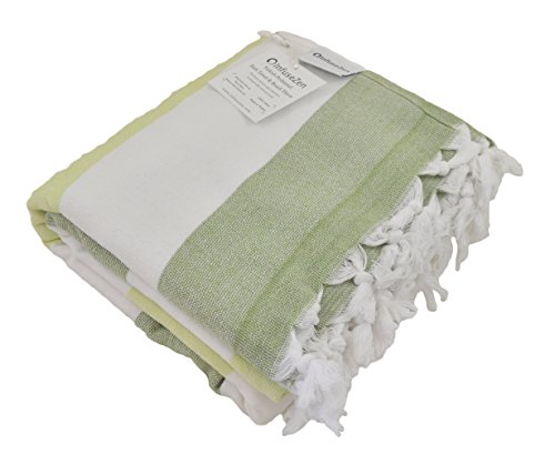 InfuseZen Large Turkish Towel with Soft Terryback, Striped Peshtemal Terry Back Turkish Bath