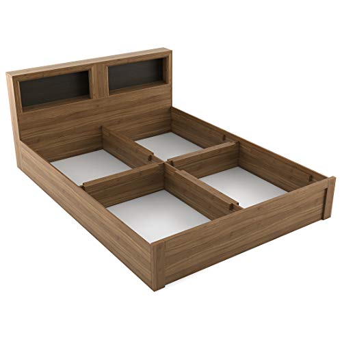 Image of Spacewood Blaze Queen Bed | Queen Size (78 X 60) Engineered Wood Bed with Box Storage| 3 Year Warranty | Modern Design | Natural Teak