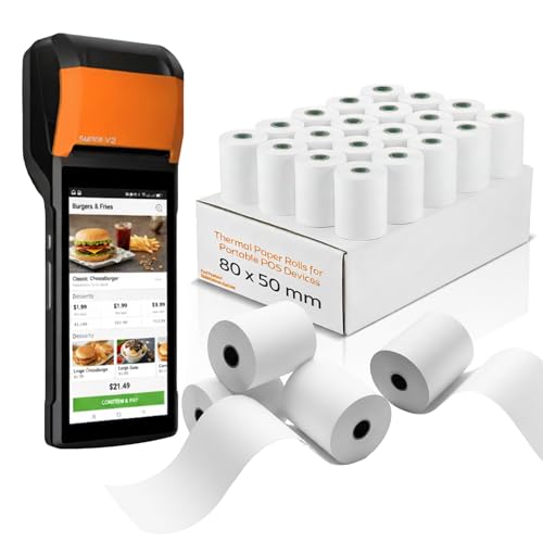 80 x 50 mm Thermal Paper Rolls Pack of 20 Receipt Rolls for Mobile POS, Just Eat Receipt Printer Rolls, Uber Eats Delivery Machines Thermal Till Rolls Compatible for all Portable Cash Receipt Devices.