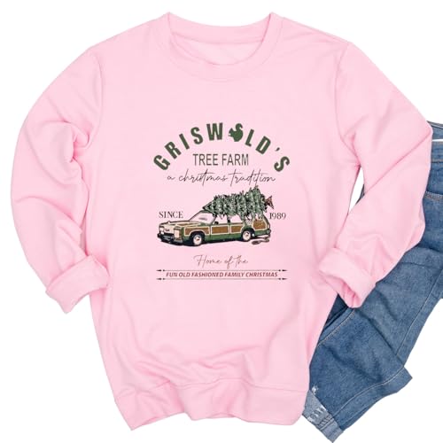 Ykomow Merry Christmas sweatshirt Funny Christmas Movie Watching Sweatshirt ugly Christmas Sweater(L Pink)