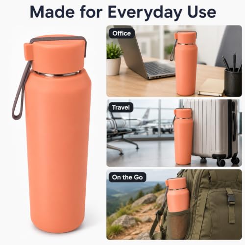 Image of Stainless Steel Water Bottle for School Office Travel | Printed Water Bottle | Drinking Bottle for Home Gym College | Stylish Bottle for Daily Use Picnic & Gifting (Peach Pink)
