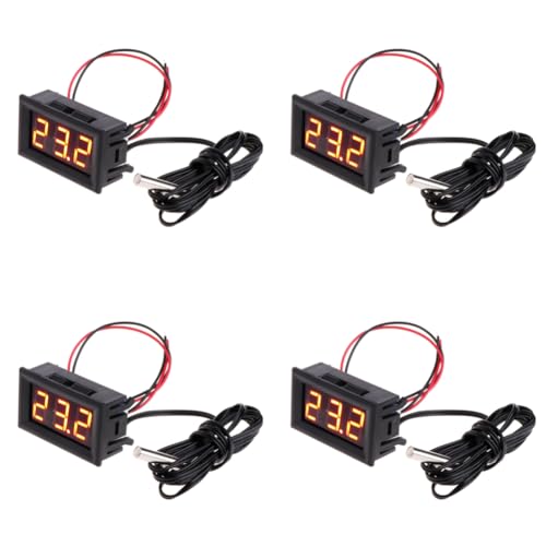 ASIEIT 4個セット LED デジタル温度計 0.56インチ LEDデジタル温度センサーモジュール メーター検出器 DC 5-12V 温度計テスター パネルゲージ 温度センサー付き プローブ温度計センサー (レッド)