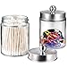 Amolliar Apothecary Jars Bathroom Vanity Organizer -Countertop Canister Jar with Storage Lid - Qtip Dispenser Holder Glass for Qtips,Cotton Swabs,Makeup Sponges,Hair Band - Brushed Nickel (2 Pack)