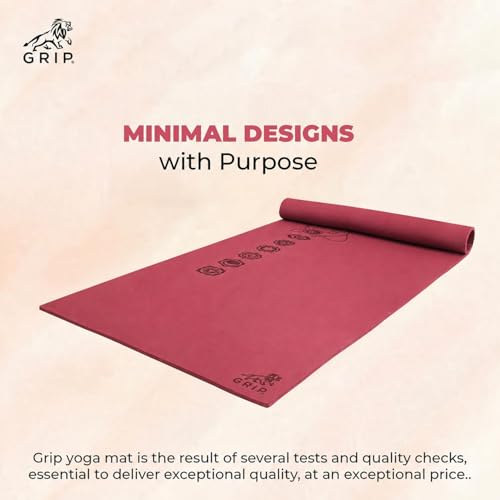 Image of GRIP Yoga Mat | Exercise Mat | 36 x 75 Inches | 12mm Thick | 7 Chakras Design Yoga Mat with Yoga Strap for Men & Women | Extra Thick, Long & Wide Non-Slip, Anti-Tear Exercise Mat for Home, Gym, Workout, Fitness, Yoga & Pilates Cherry Color