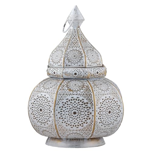 Lampe et lanterne Marrakech en métal de 30 cm - Lampe de table Lamisa blanche comme décoration orientale