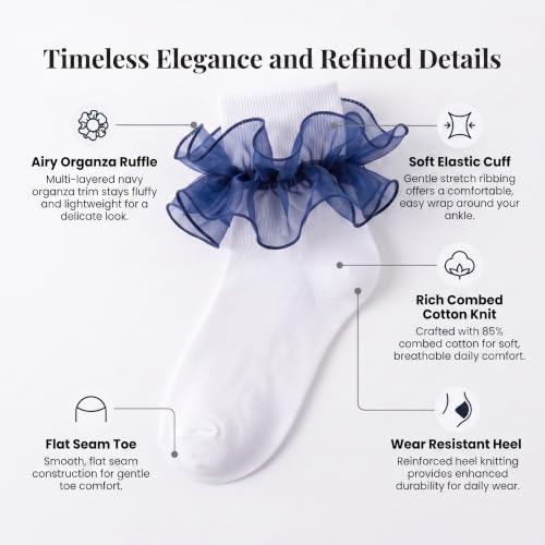 Image of Dicry Socks for Women, Big Ruffle Socks with Turn Cuff and Double Lace