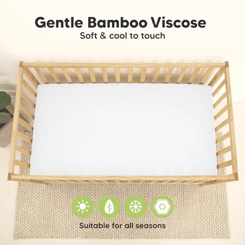 Image of 2-Pack Waterproof Baby Crib Sheets for Boys, Girls - 52x28 Viscose Derived from Bamboo Toddler Bed Sheet Neutral, Fitted Crib Mattress Protector Cover for Baby Bedding, Soft & Gentle (Rose)
