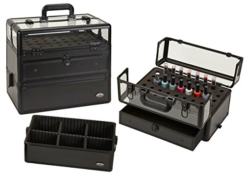 Seya Professional 45 Nail Polish Clear Panel Makeup Artist Organizer Cosmetic Case w/Slide Out Drawer - Flat Black