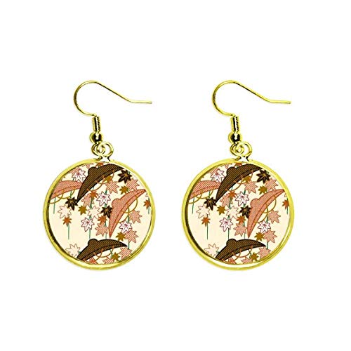 Pendientes de cultura japonesa marrón con gotas doradas y gancho para mujer