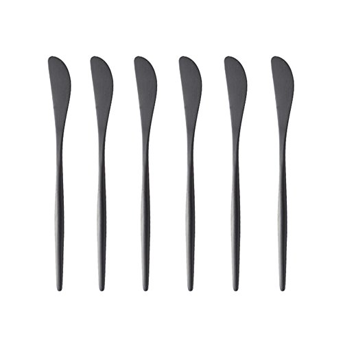 BRIIEC Black Gold 18/10 Stainles Steel Butter Knife Cheese Spreader Knives Set, Slim Cutlery for Kitchen Hotel Restaurant Wedding Party, Matte Finish, Dishwasher Safe, Pack of 6