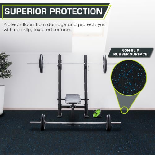 Image of ProsourceFit Rubber Top Exercise Puzzle Mat -inch, EVA Foam, Protective Interlocking Tiles for Home Gym Equipment and Workouts; Blue, 48 SQ FT, 12 Tiles
