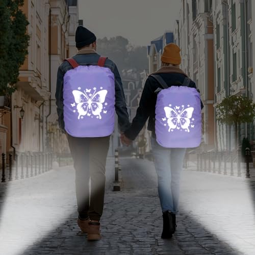 TaleMoon Regenschutz Rucksack Kinder,30-40L Schulranzen Regenhülle Wasserdicht Lila,Schmetterling Regenschutzhülle mit Reflektoren für Jungen Mädchen Schulanfänger